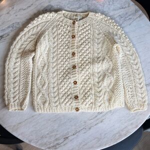 Vintage Russ 100% Pure Wool Hand Knit Cardigan Medium Cream